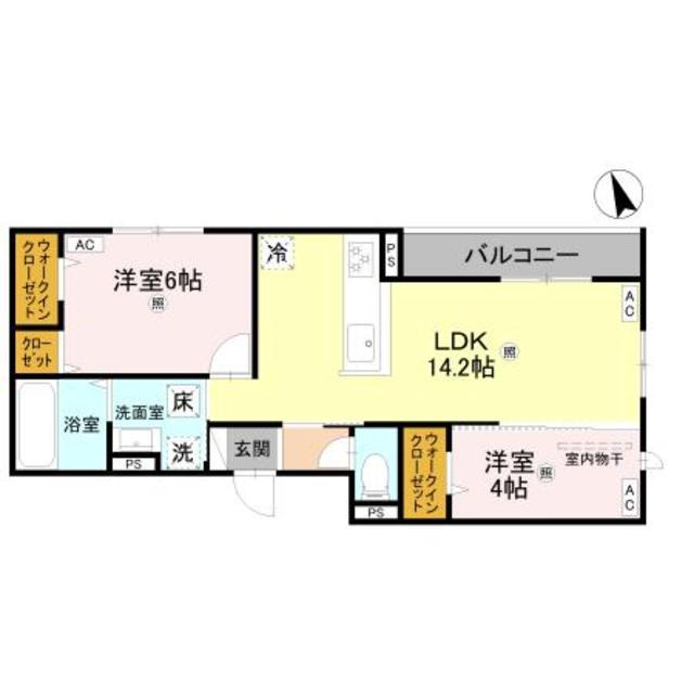 パサログランデ浜寺諏訪森III(2LDK/2階)の間取り写真