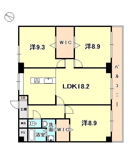 夙川ニューコーポ(3LDK/7階)の間取り写真