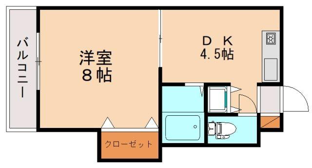 冨士コーポラスII(1DK/4階)の間取り写真
