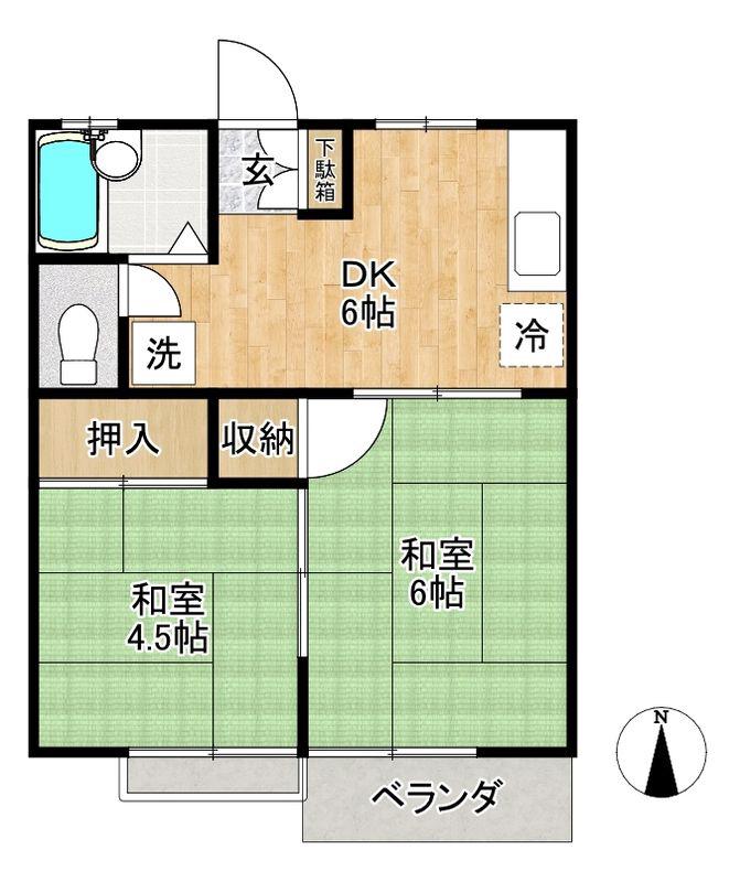 スカイハイツ座間(2DK/1階)の間取り写真