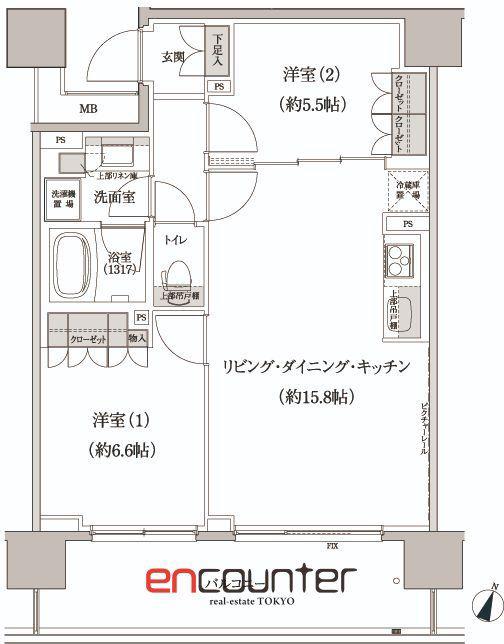 パークハビオ渋谷本町レジデンス(2LDK/4階)の間取り写真