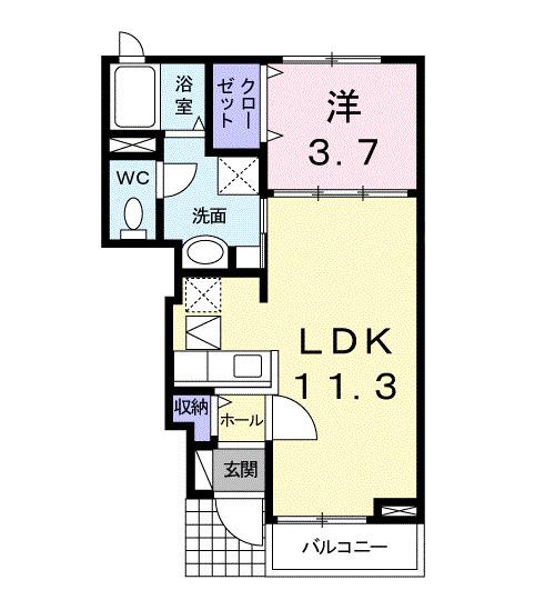 メゾンドソレイユII(1LDK/1階)の間取り写真