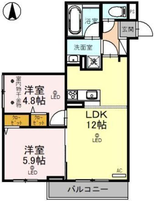 ディーレジデンス所沢(2LDK/3階)の間取り写真