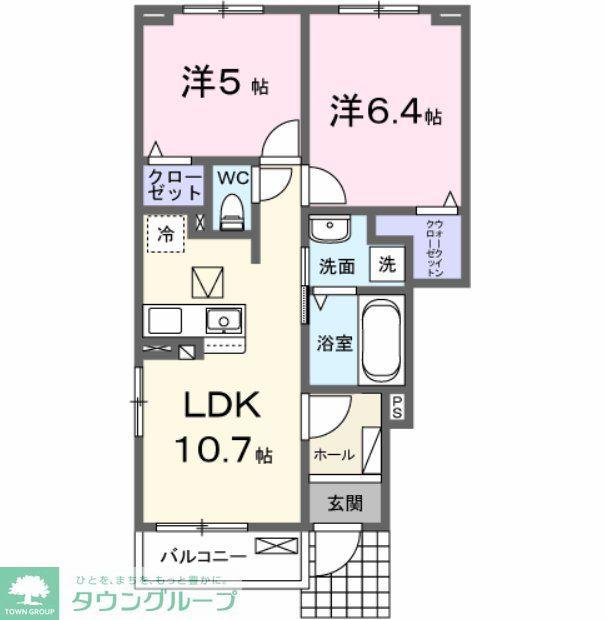 川越市アパート(2LDK/1階)の間取り写真