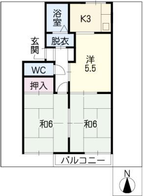 プレセジュールB棟(3K/2階)の間取り写真