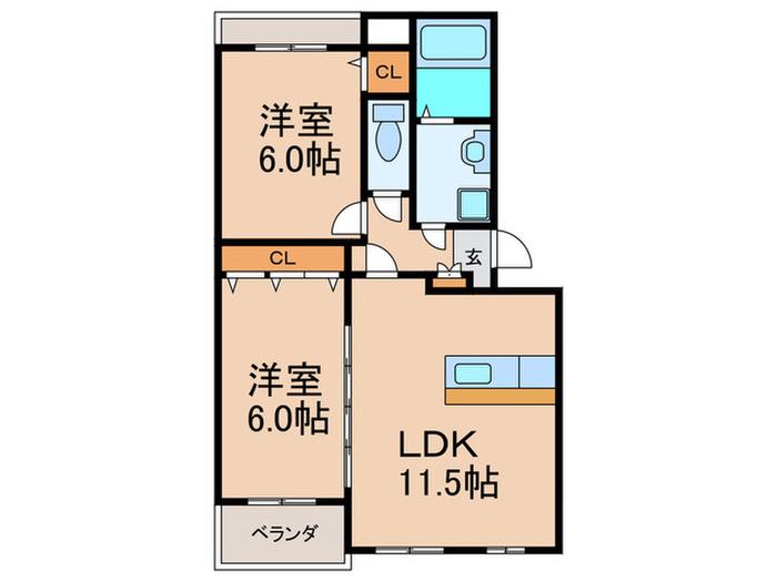 プレステージ南里(2LDK/1階)の間取り写真