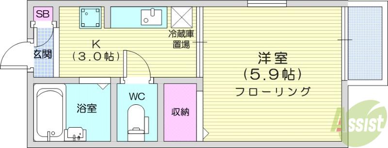 新坂壱番館(1K/1階)の間取り写真