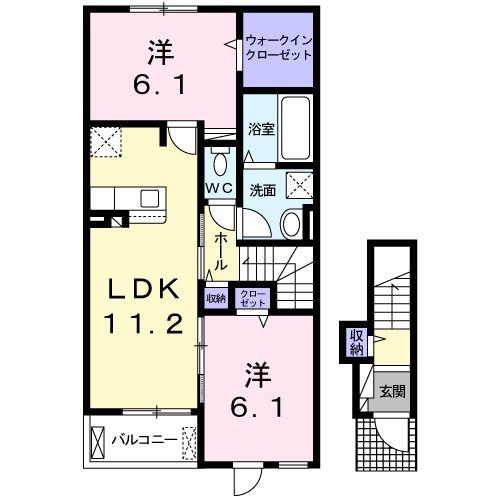 レジデンスK(2LDK/2階)の間取り写真