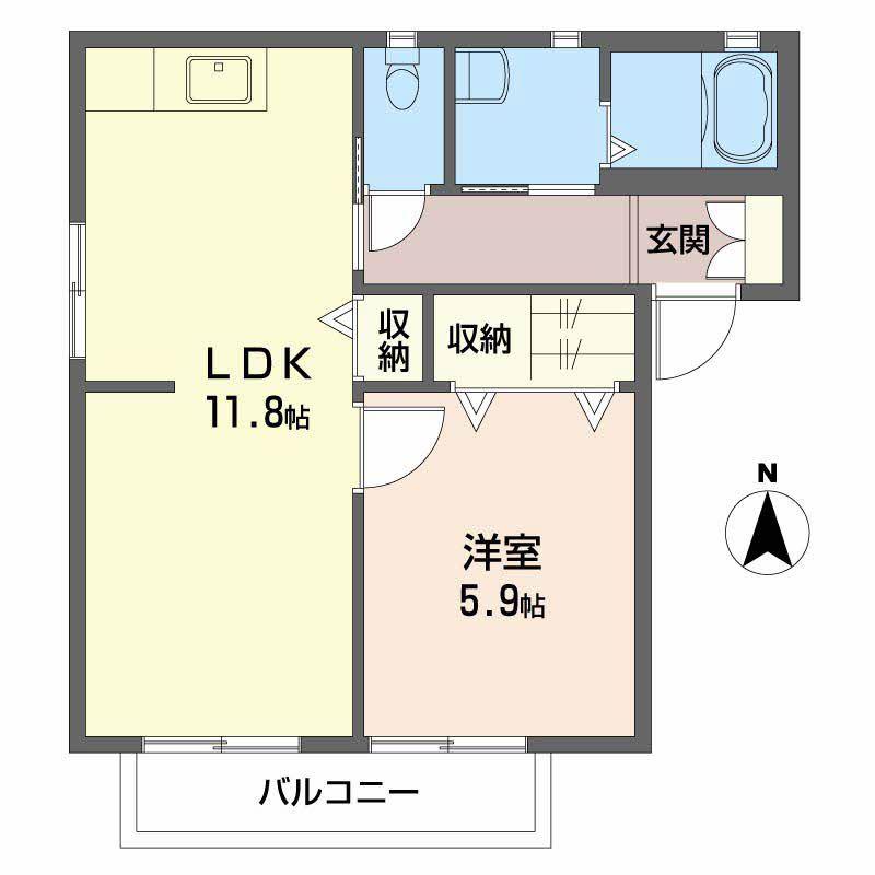 サザンコーポラスC棟(1LDK/2階)の間取り写真
