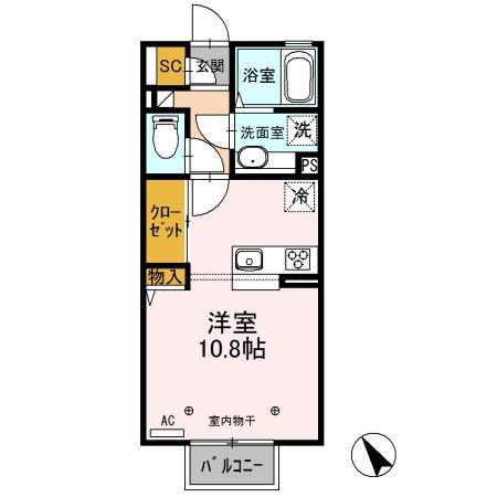 カーサ ルデルソ(ワンルーム/2階)の間取り写真