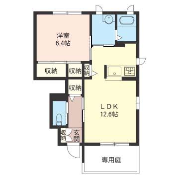 オークス壱番館(1LDK/1階)の間取り写真