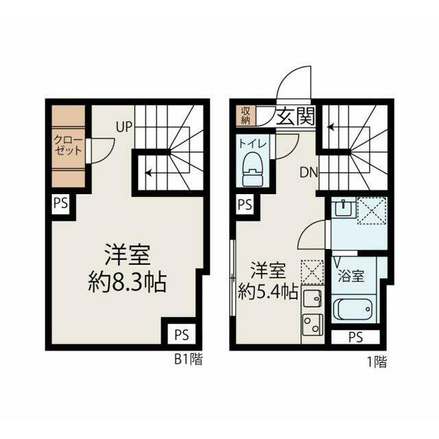 モンソレイユ水天宮 部屋番号101(1DK/1階)の間取り写真