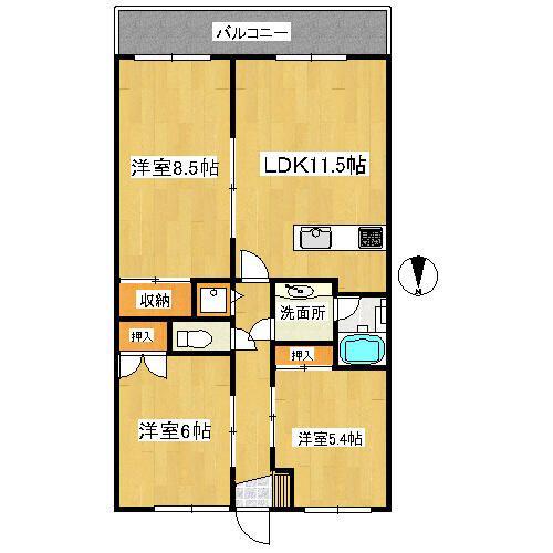 貸マンション 中野区白鷺2丁目(3LDK/1階)の間取り写真