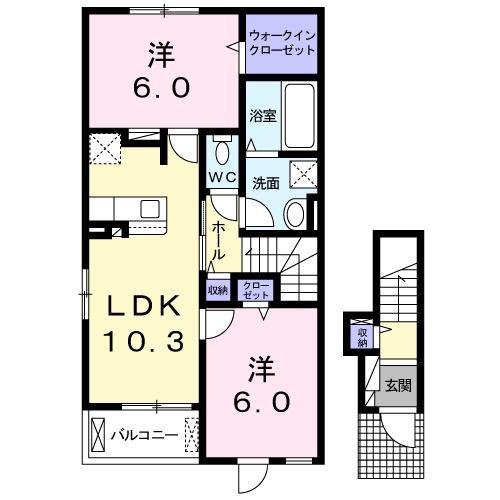ヒールコートI(2LDK/2階)の間取り写真