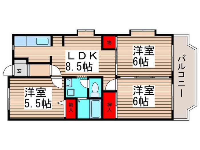 市川グリーンタウン第2ミズホ(3LDK/4階)の間取り写真
