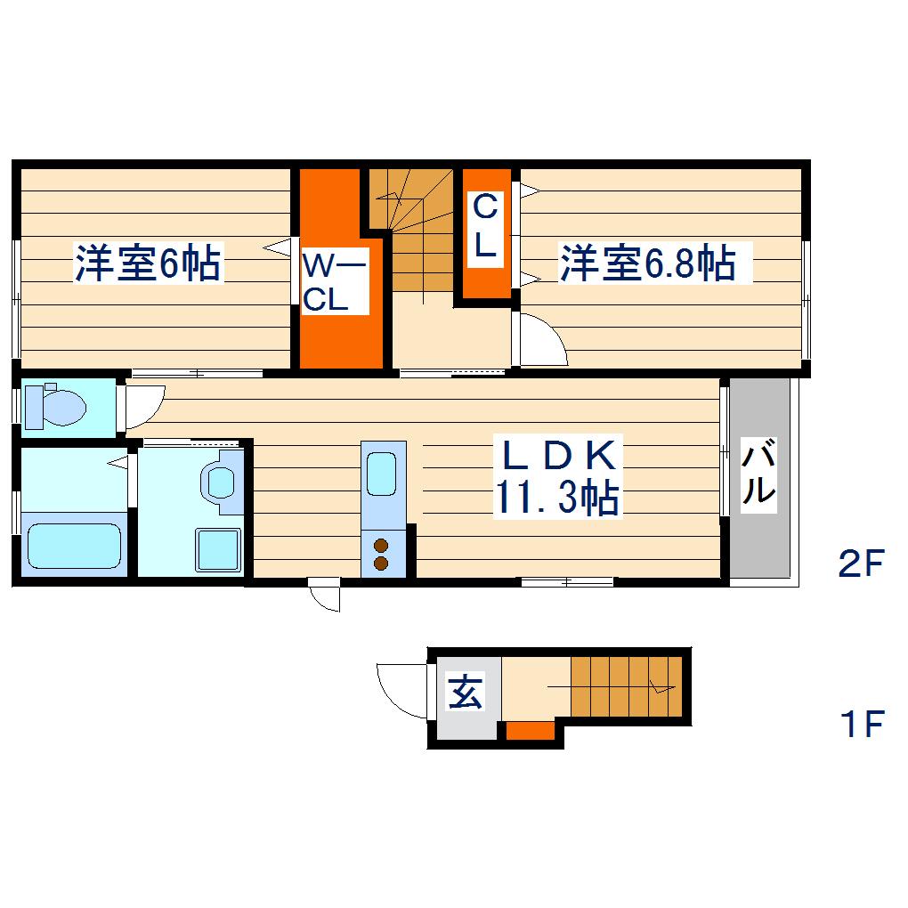 ルミエールC棟(2LDK/2階)の間取り写真