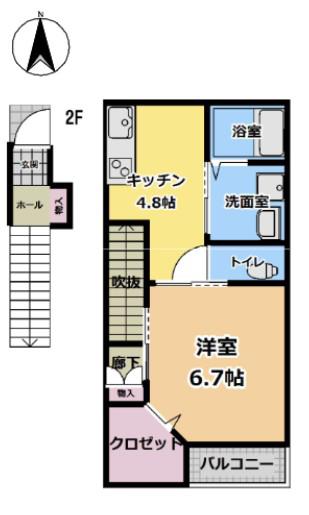 エターナルシー舞子坂(1DK/2階)の間取り写真