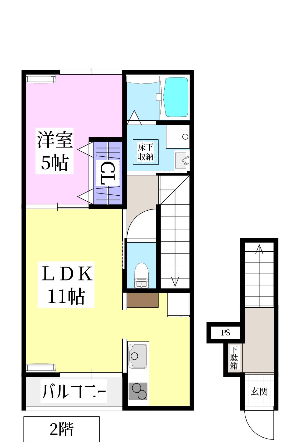 ピースランド吉岡(1LDK/2階)の間取り写真