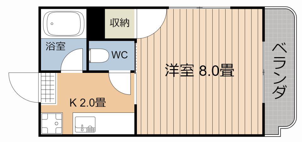 Mハウス唐湊(1K/3階)の間取り写真