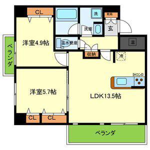 クリスタ荒牧(2LDK/3階)の間取り写真