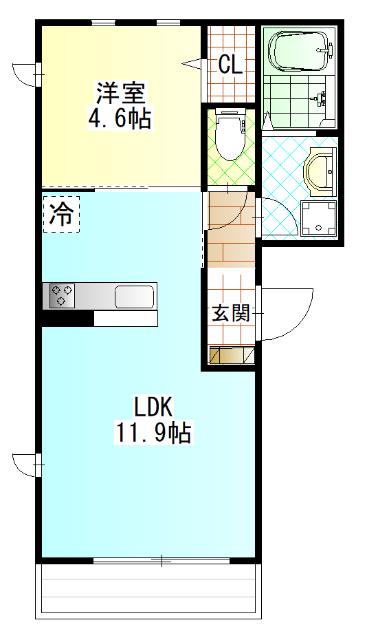 センチュリーハイム鴨宮(1LDK/1階)の間取り写真