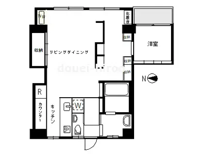 ツイン一の橋2号棟(1LDK/9階)の間取り写真