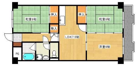 コーポ井口台(3DK/4階)の間取り写真