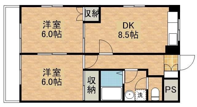 アーバンハイツ中央(2DK/2階)の間取り写真