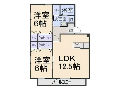 ルネス久保田A(2LDK/1階)の間取り写真