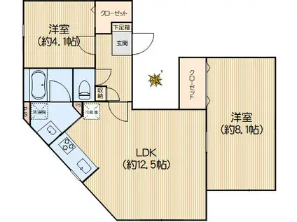 ヴィラクレール文京小石川(2LDK/4階)の間取り写真