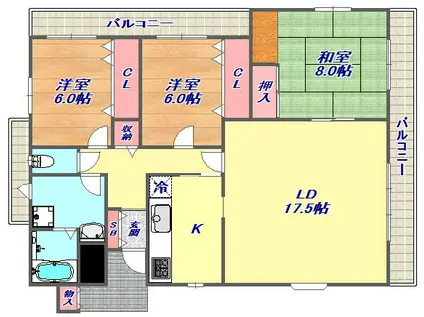 シャルマン屋敷本(3LDK/3階)の間取り写真