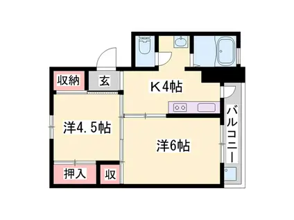 ビレッジハウス粟生(2K/4階)の間取り写真