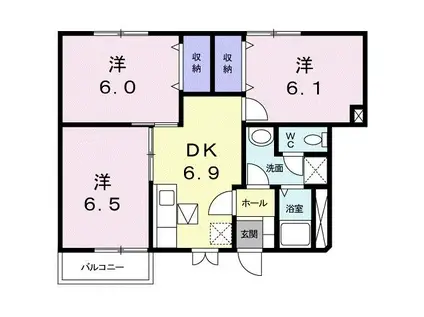 ソレアードI(3DK/1階)の間取り写真