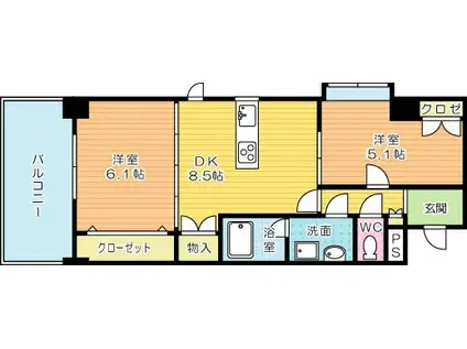 アヴィニールグランデ金田(2DK/3階)の間取り写真