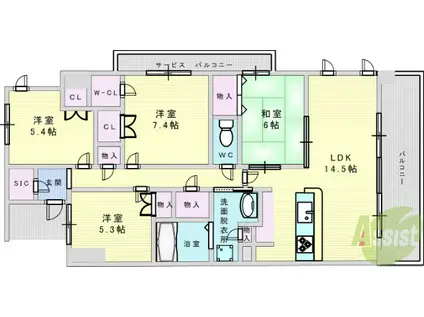 パークナ―ドフィット津雲台(4LDK/3階)の間取り写真