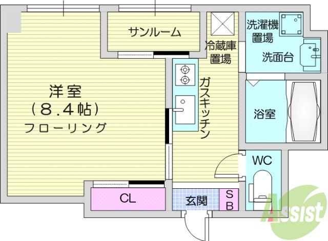 ファミールかんの(1K/4階)の間取り写真