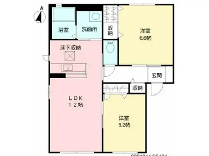 シャーメゾン・ヴァン B棟(2LDK/1階)の間取り写真