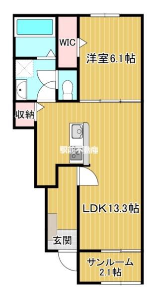 フィールドタウン(1LDK/1階)の間取り写真