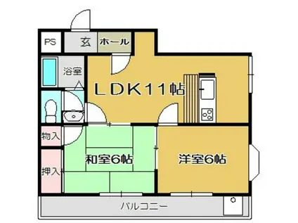 オークハイム那珂川(2LDK/2階)の間取り写真