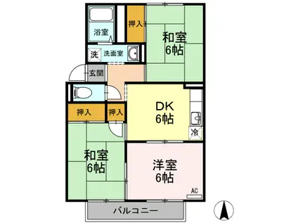 オークス金子A棟(3DK/2階)の間取り写真