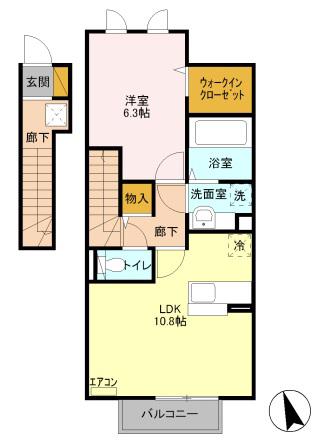 メゾン医大前桜C(1LDK/2階)の間取り写真