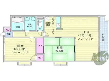 ファンテージ八乙女(2LDK/6階)の間取り写真