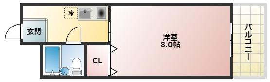 セジュール服部(1K/2階)の間取り写真