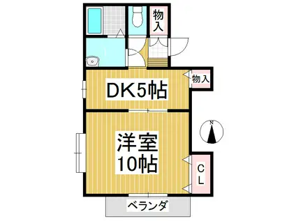 ホシバコーポ(1DK/2階)の間取り写真