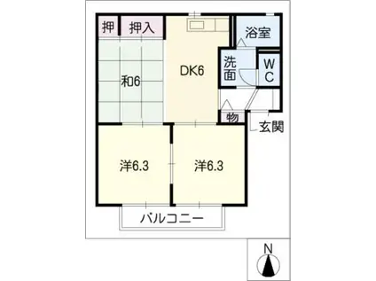 COURTAZELIA A棟(3DK/1階)の間取り写真