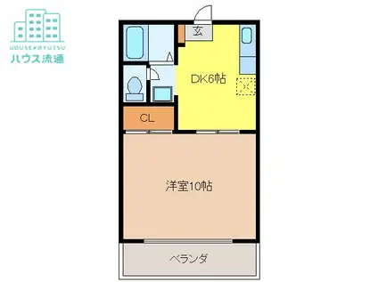 ハミング梁川(1DK/2階)の間取り写真