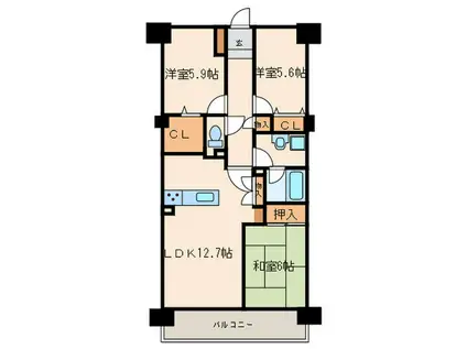 バンベール新生公園(3LDK/6階)の間取り写真