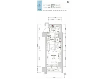 OMNIA横濱阪東橋(1K/7階)の間取り写真