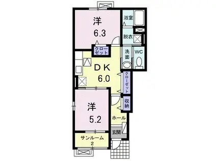 プランドール新庄I(2DK/1階)の間取り写真
