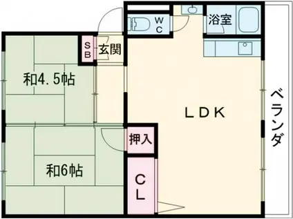 御殿山コーポA棟(2LDK/4階)の間取り写真